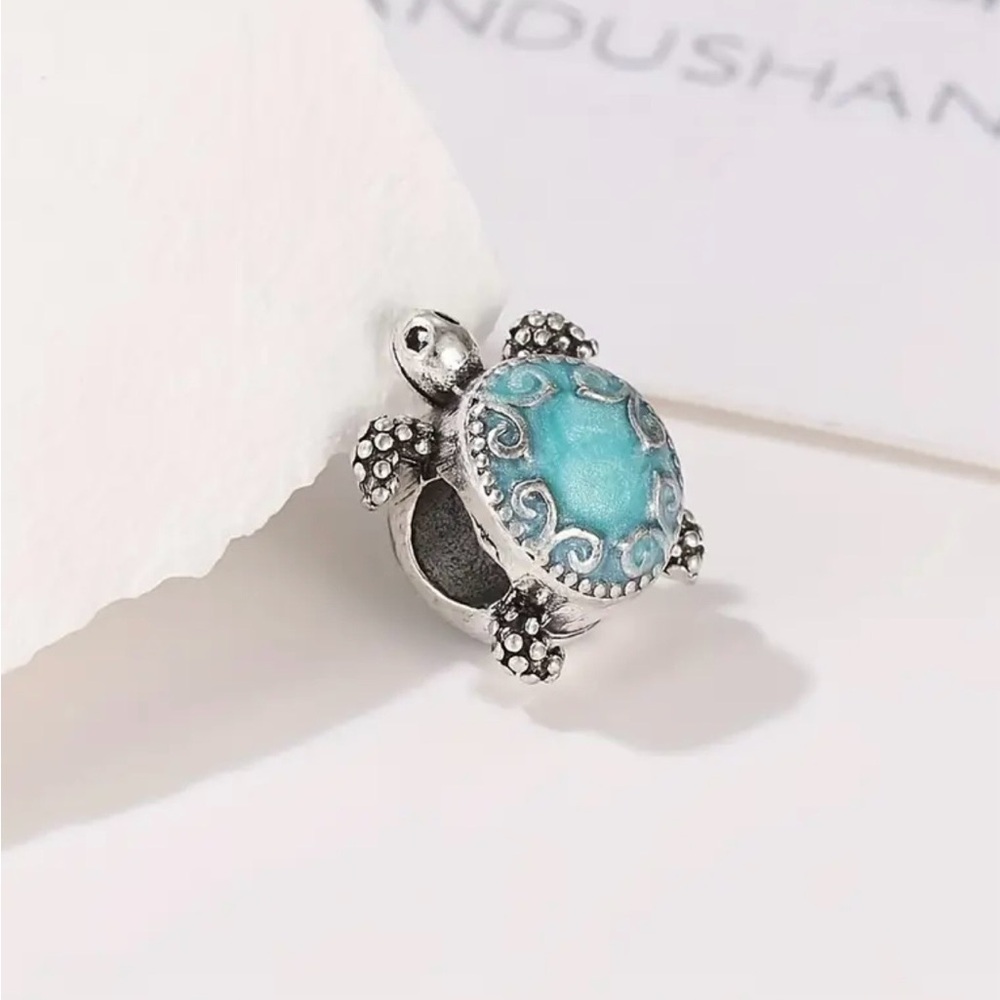 Silver and Blue Turtle Charm - Picture 5 of 8